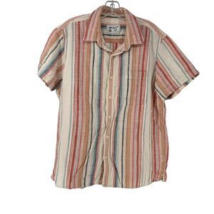 American Eagle Resort Shirt Size L Mens Short Sleeve Button Up Striped Cabana